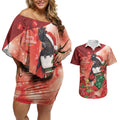 Black Cockatoo Christmas Australia Couples Matching Off Shoulder Short Dress and Hawaiian Shirt Aussie Xmas Sock Coquette Bow