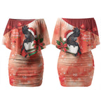 Black Cockatoo Christmas Australia Couples Matching Off Shoulder Short Dress and Hawaiian Shirt Aussie Xmas Sock Coquette Bow