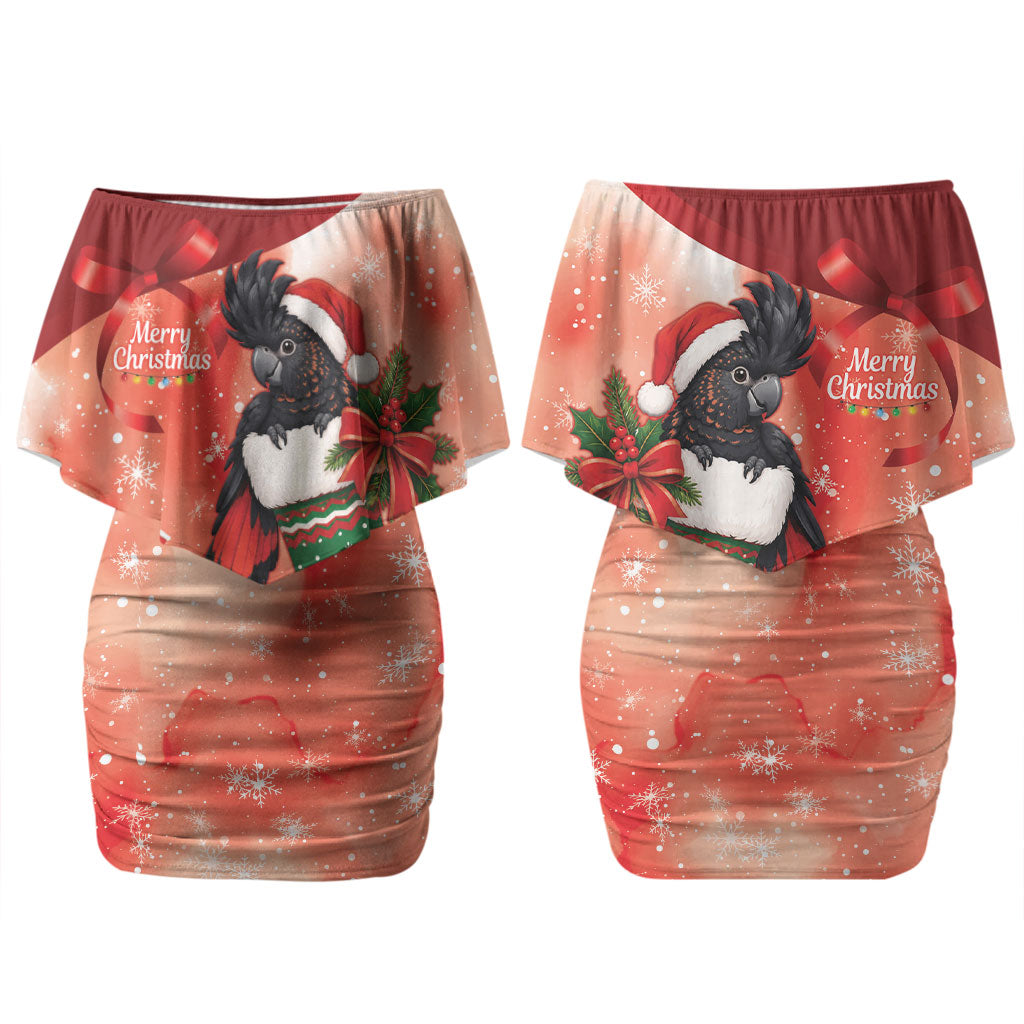 Black Cockatoo Christmas Australia Couples Matching Off Shoulder Short Dress and Hawaiian Shirt Aussie Xmas Sock Coquette Bow