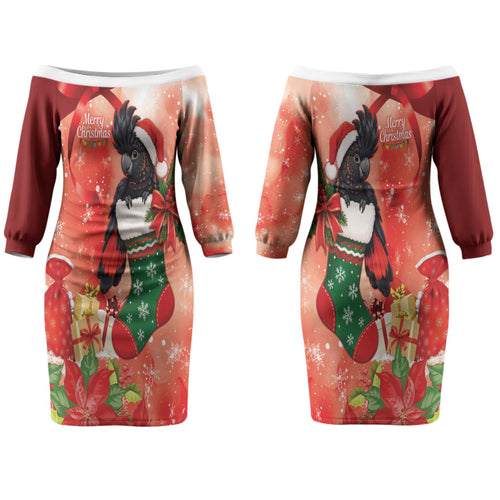 Black Cockatoo Christmas Australia Couples Matching Off The Shoulder Long Sleeve Dress and Long Sleeve Button Shirt Aussie Xmas Sock Coquette Bow