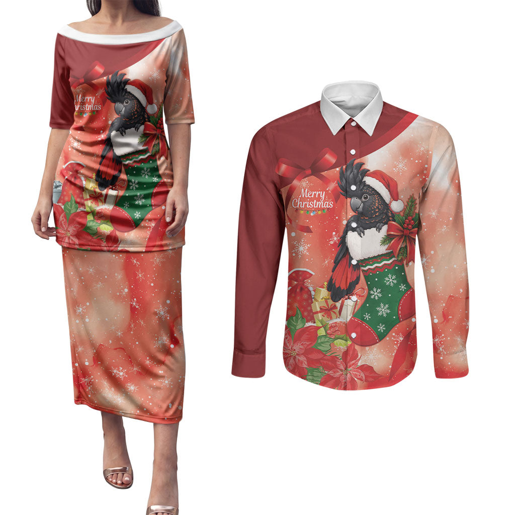 Black Cockatoo Christmas Australia Couples Matching Puletasi and Long Sleeve Button Shirt Aussie Xmas Sock Coquette Bow