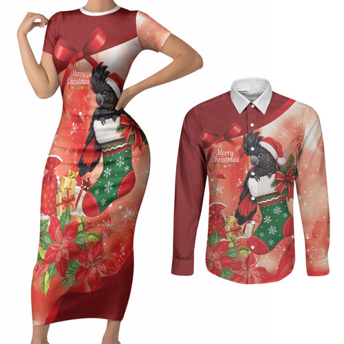 Black Cockatoo Christmas Australia Couples Matching Short Sleeve Bodycon Dress and Long Sleeve Button Shirt Aussie Xmas Sock Coquette Bow