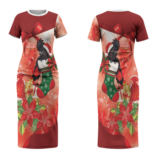 Black Cockatoo Christmas Australia Couples Matching Short Sleeve Bodycon Dress and Long Sleeve Button Shirt Aussie Xmas Sock Coquette Bow