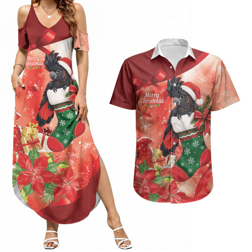 Black Cockatoo Christmas Australia Couples Matching Summer Maxi Dress and Hawaiian Shirt Aussie Xmas Sock Coquette Bow