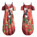 Black Cockatoo Christmas Australia Couples Matching Summer Maxi Dress and Long Sleeve Button Shirt Aussie Xmas Sock Coquette Bow