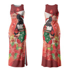 Black Cockatoo Christmas Australia Couples Matching Tank Maxi Dress and Long Sleeve Button Shirt Aussie Xmas Sock Coquette Bow