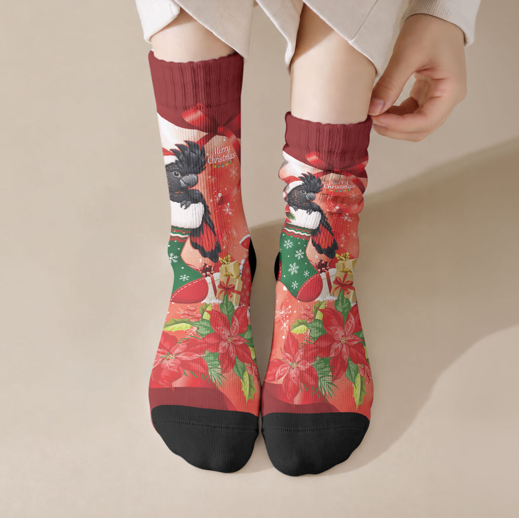 Black Cockatoo Christmas Australia Crew Socks Aussie Xmas Sock Coquette Bow