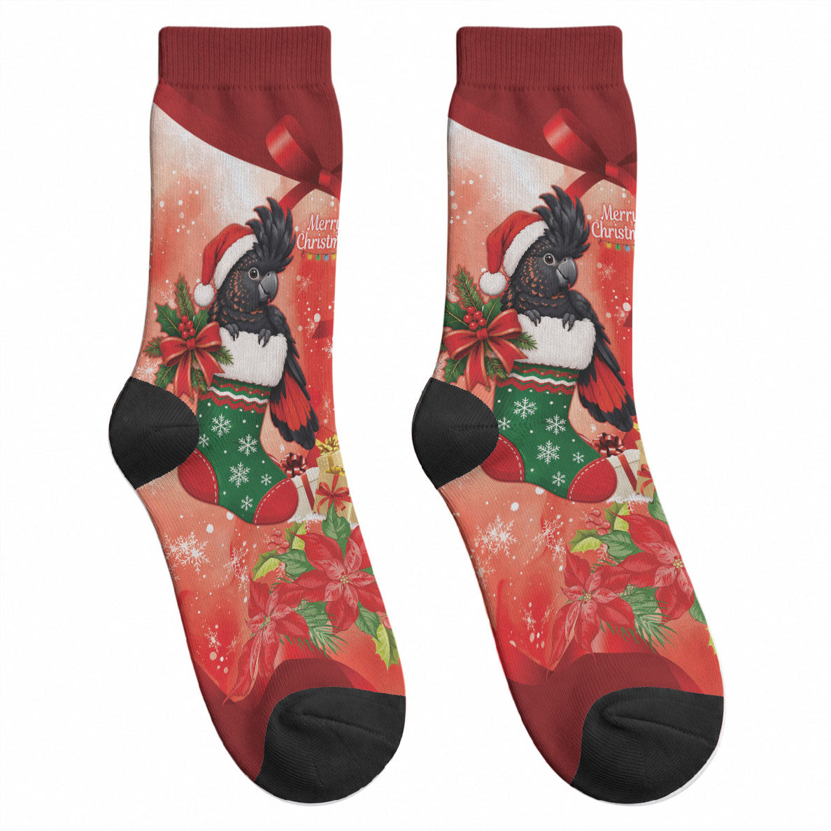 Black Cockatoo Christmas Australia Crew Socks Aussie Xmas Sock Coquette Bow