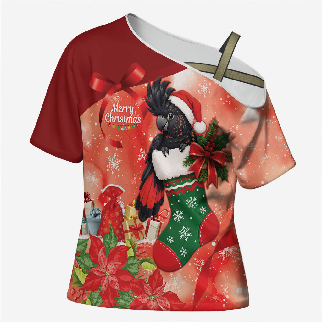 Black Cockatoo Christmas Australia Cross Shoulder Shirt Aussie Xmas Sock Coquette Bow