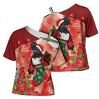 Black Cockatoo Christmas Australia Cross Shoulder Shirt Aussie Xmas Sock Coquette Bow
