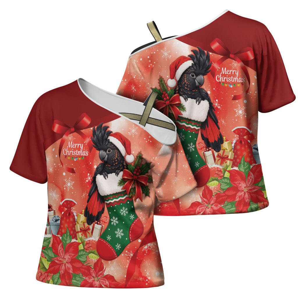 Black Cockatoo Christmas Australia Cross Shoulder Shirt Aussie Xmas Sock Coquette Bow