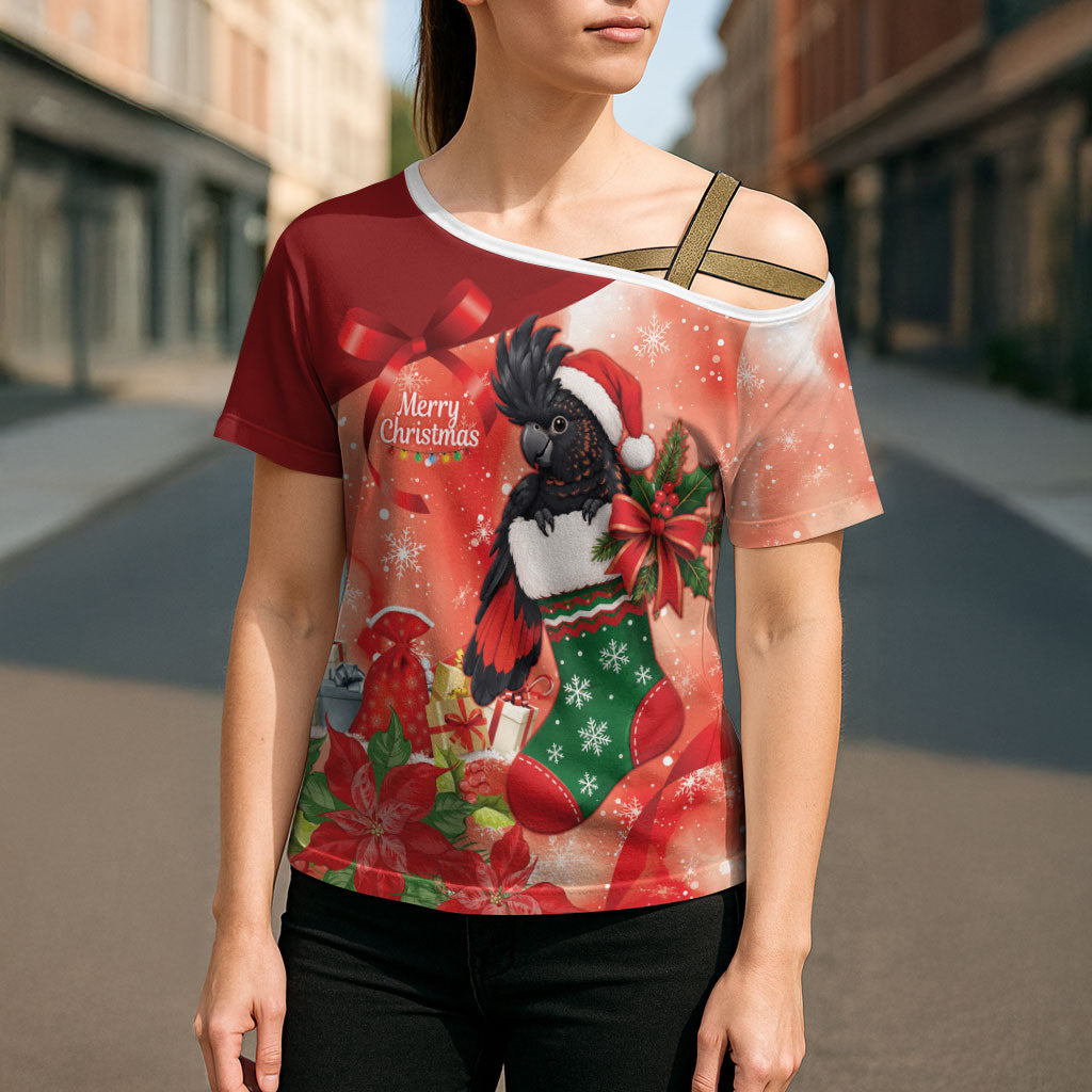 Black Cockatoo Christmas Australia Cross Shoulder Shirt Aussie Xmas Sock Coquette Bow