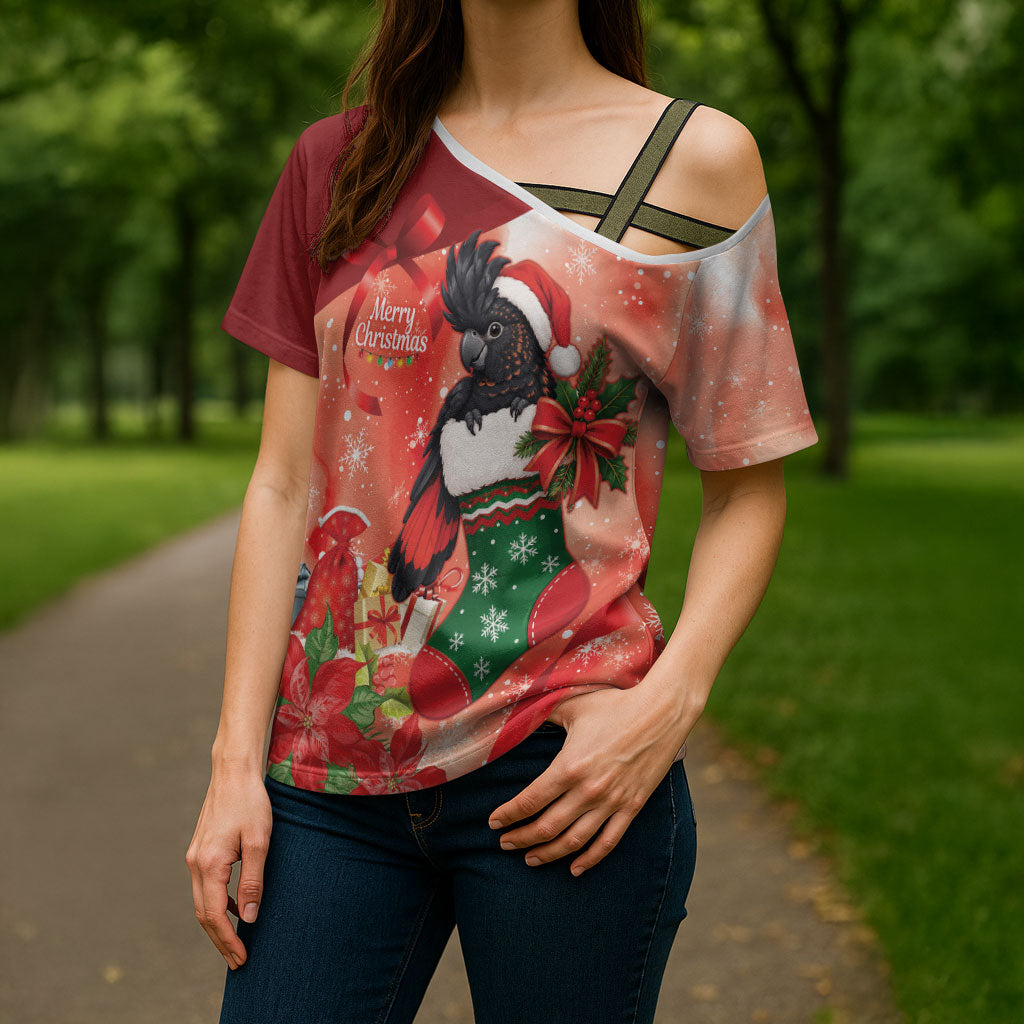 Black Cockatoo Christmas Australia Cross Shoulder Shirt Aussie Xmas Sock Coquette Bow