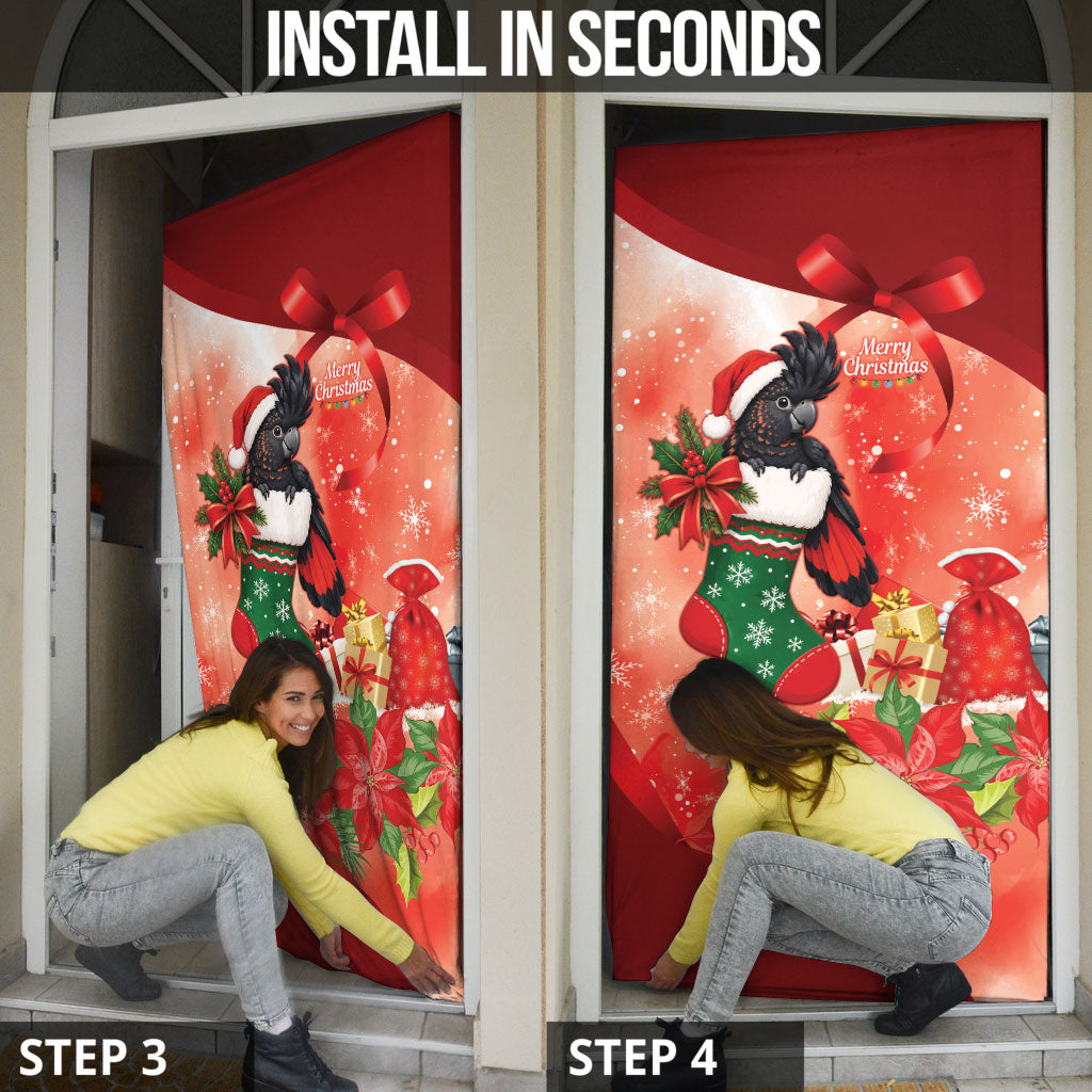 Black Cockatoo Christmas Australia Door Cover Aussie Xmas Sock Coquette Bow
