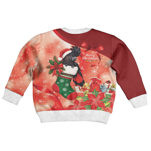 Black Cockatoo Christmas Australia Kid Ugly Christmas Sweater Aussie Xmas Sock Coquette Bow