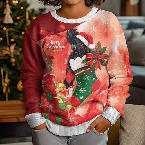 Black Cockatoo Christmas Australia Kid Ugly Christmas Sweater Aussie Xmas Sock Coquette Bow