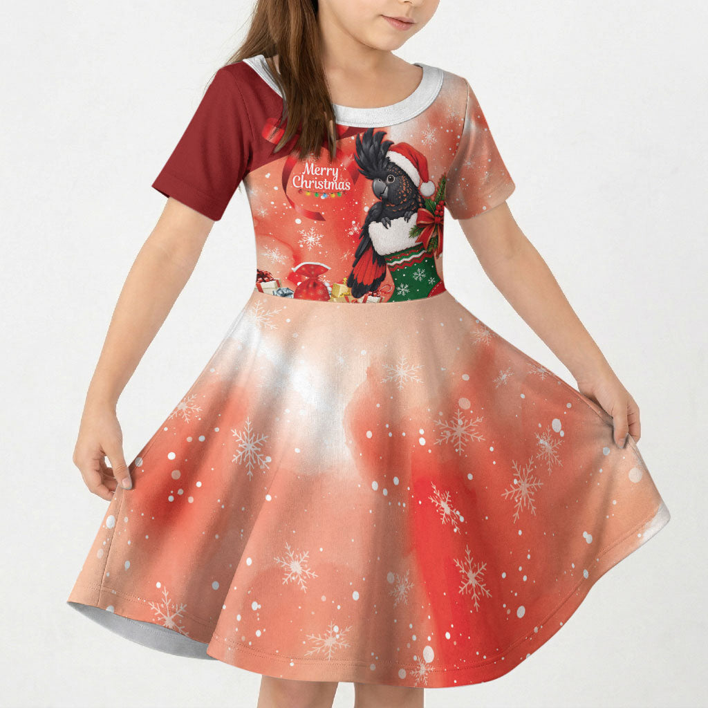Black Cockatoo Christmas Australia Kid Short Sleeve Dress Aussie Xmas Sock Coquette Bow