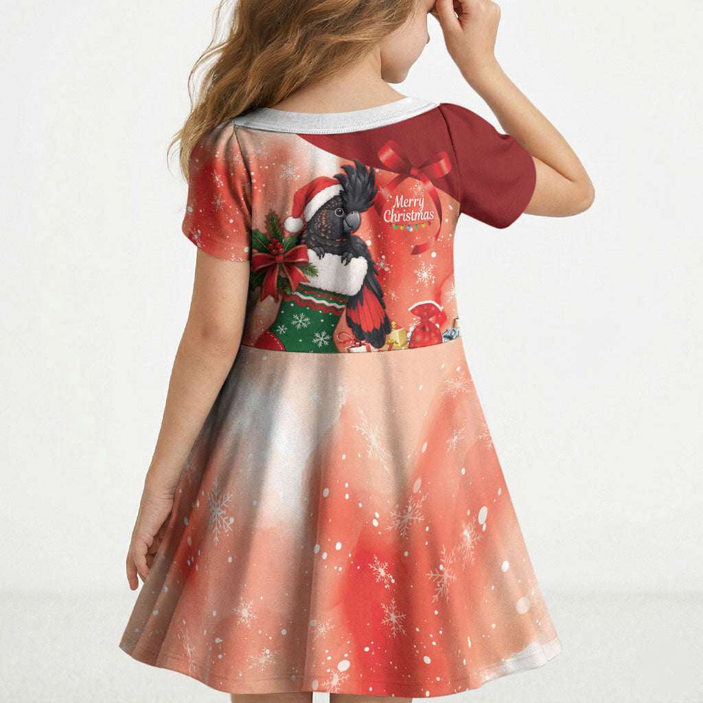 Black Cockatoo Christmas Australia Kid Short Sleeve Dress Aussie Xmas Sock Coquette Bow