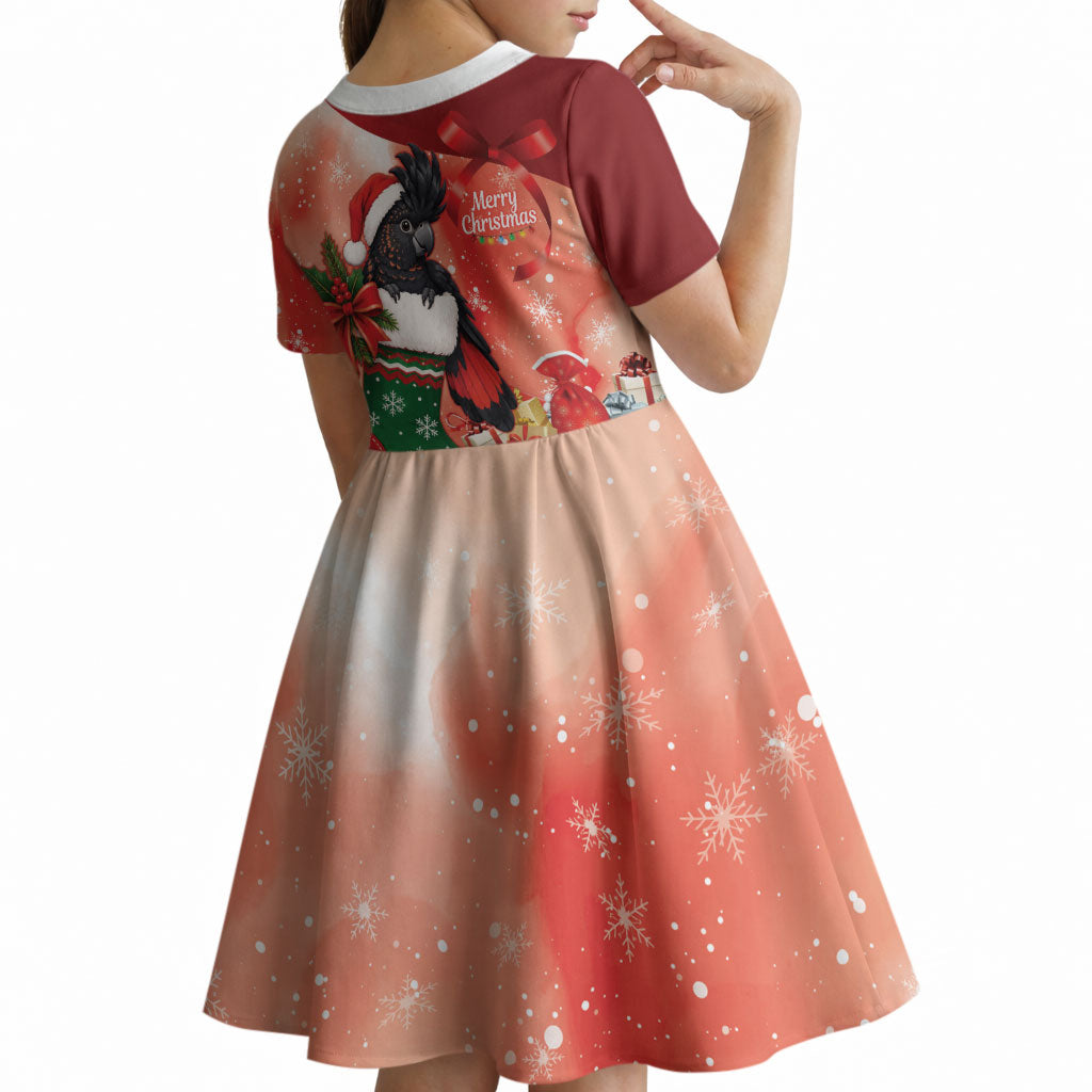 Black Cockatoo Christmas Australia Kid Short Sleeve Dress Aussie Xmas Sock Coquette Bow