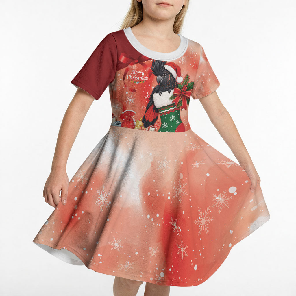 Black Cockatoo Christmas Australia Kid Short Sleeve Dress Aussie Xmas Sock Coquette Bow