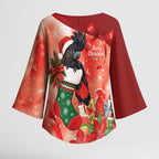 Black Cockatoo Christmas Australia Kimono Sleeve Blouse Aussie Xmas Sock Coquette Bow