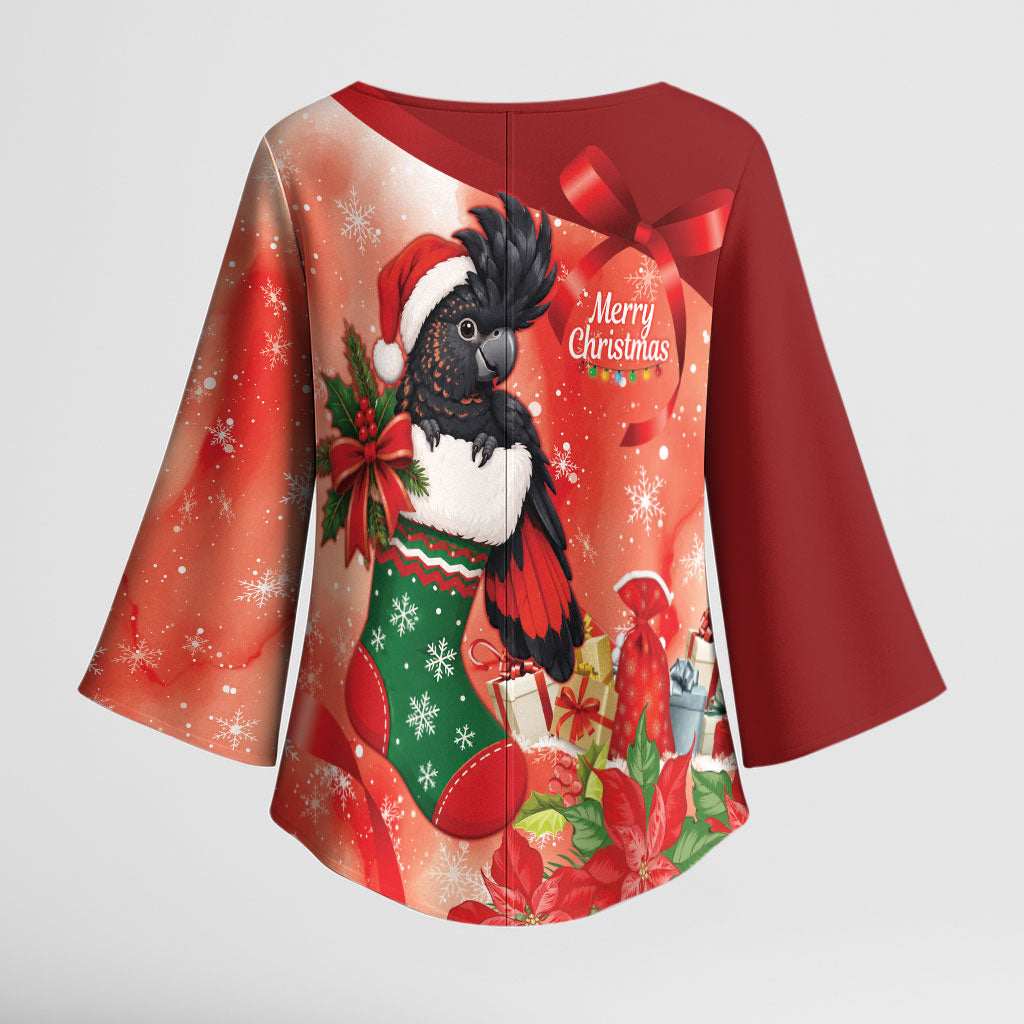 Black Cockatoo Christmas Australia Kimono Sleeve Blouse Aussie Xmas Sock Coquette Bow
