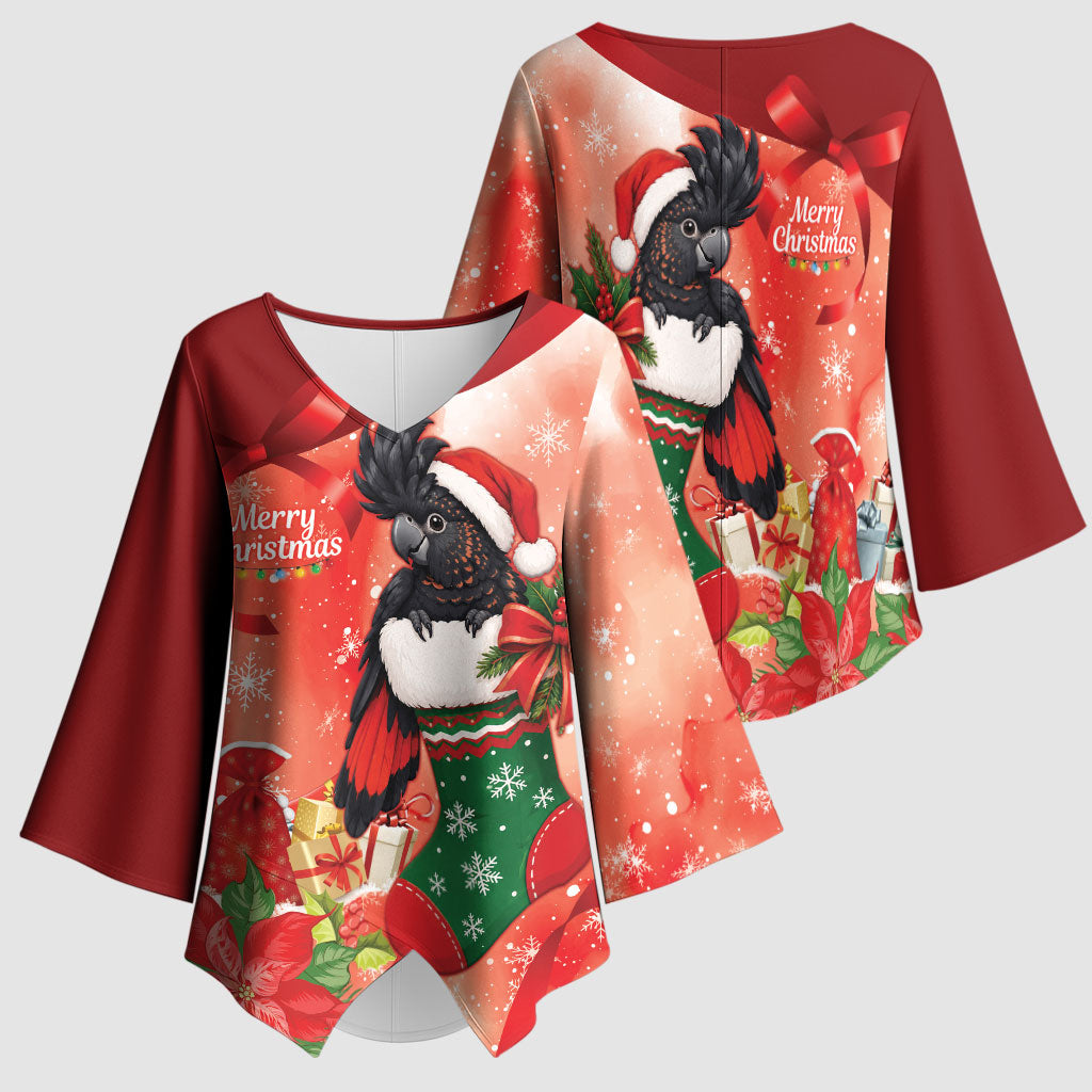 Black Cockatoo Christmas Australia Kimono Sleeve Blouse Aussie Xmas Sock Coquette Bow