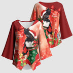 Black Cockatoo Christmas Australia Kimono Sleeve Blouse Aussie Xmas Sock Coquette Bow