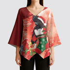 Black Cockatoo Christmas Australia Kimono Sleeve Blouse Aussie Xmas Sock Coquette Bow