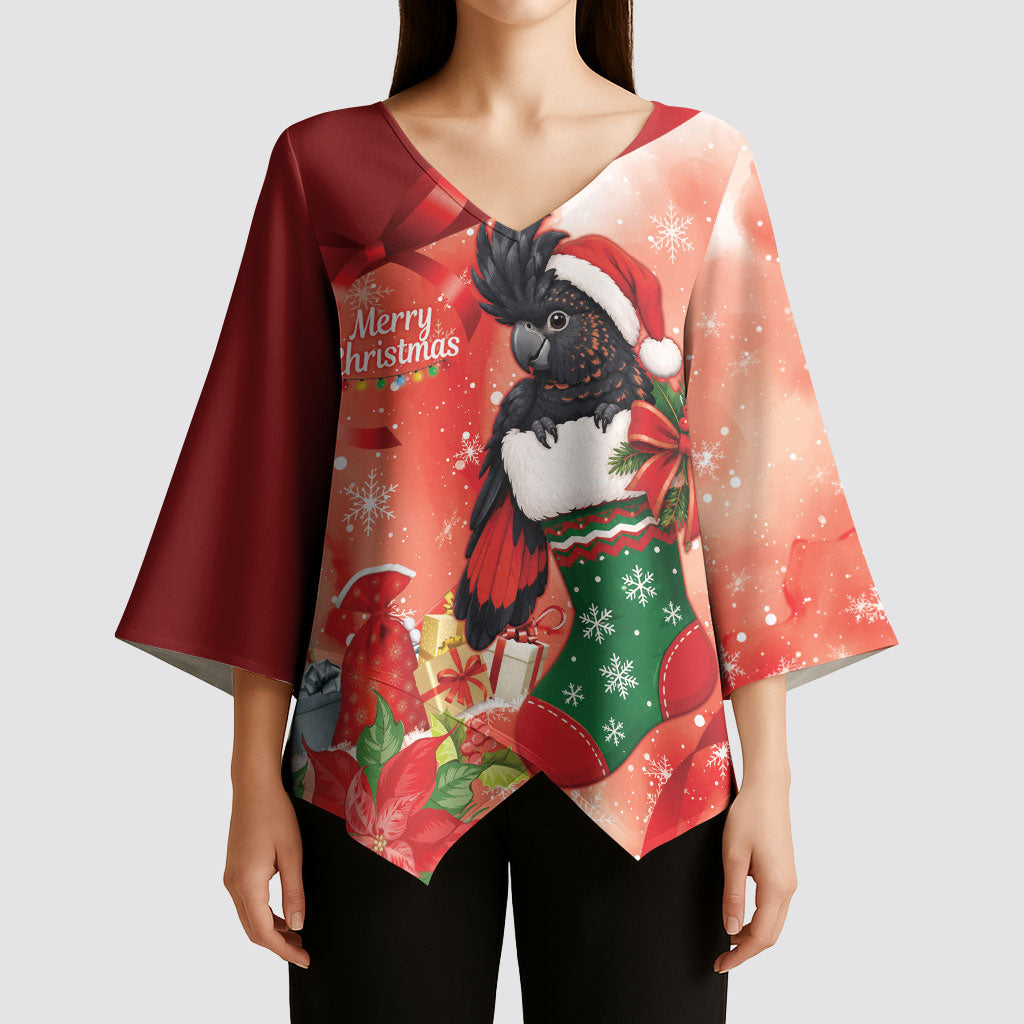 Black Cockatoo Christmas Australia Kimono Sleeve Blouse Aussie Xmas Sock Coquette Bow