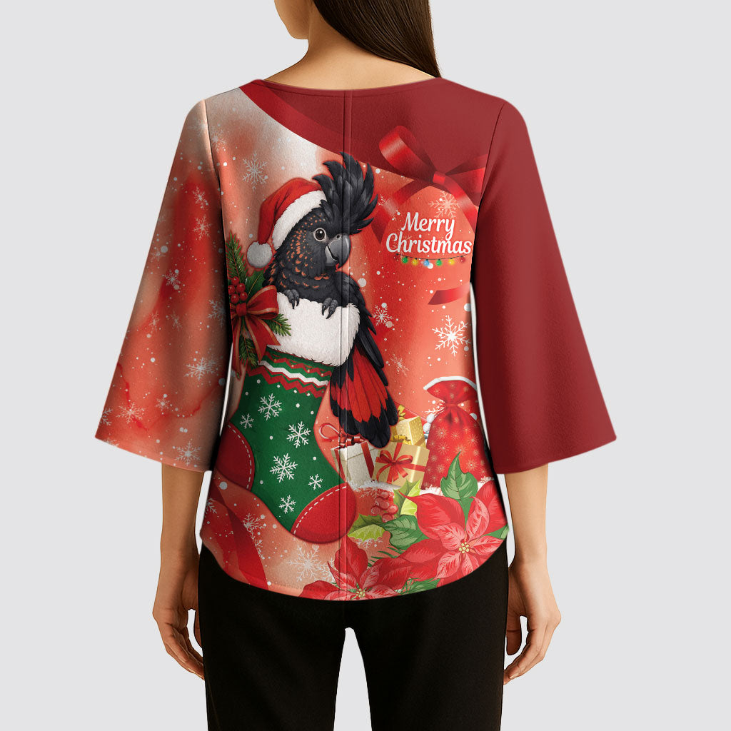 Black Cockatoo Christmas Australia Kimono Sleeve Blouse Aussie Xmas Sock Coquette Bow