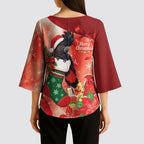 Black Cockatoo Christmas Australia Kimono Sleeve Blouse Aussie Xmas Sock Coquette Bow