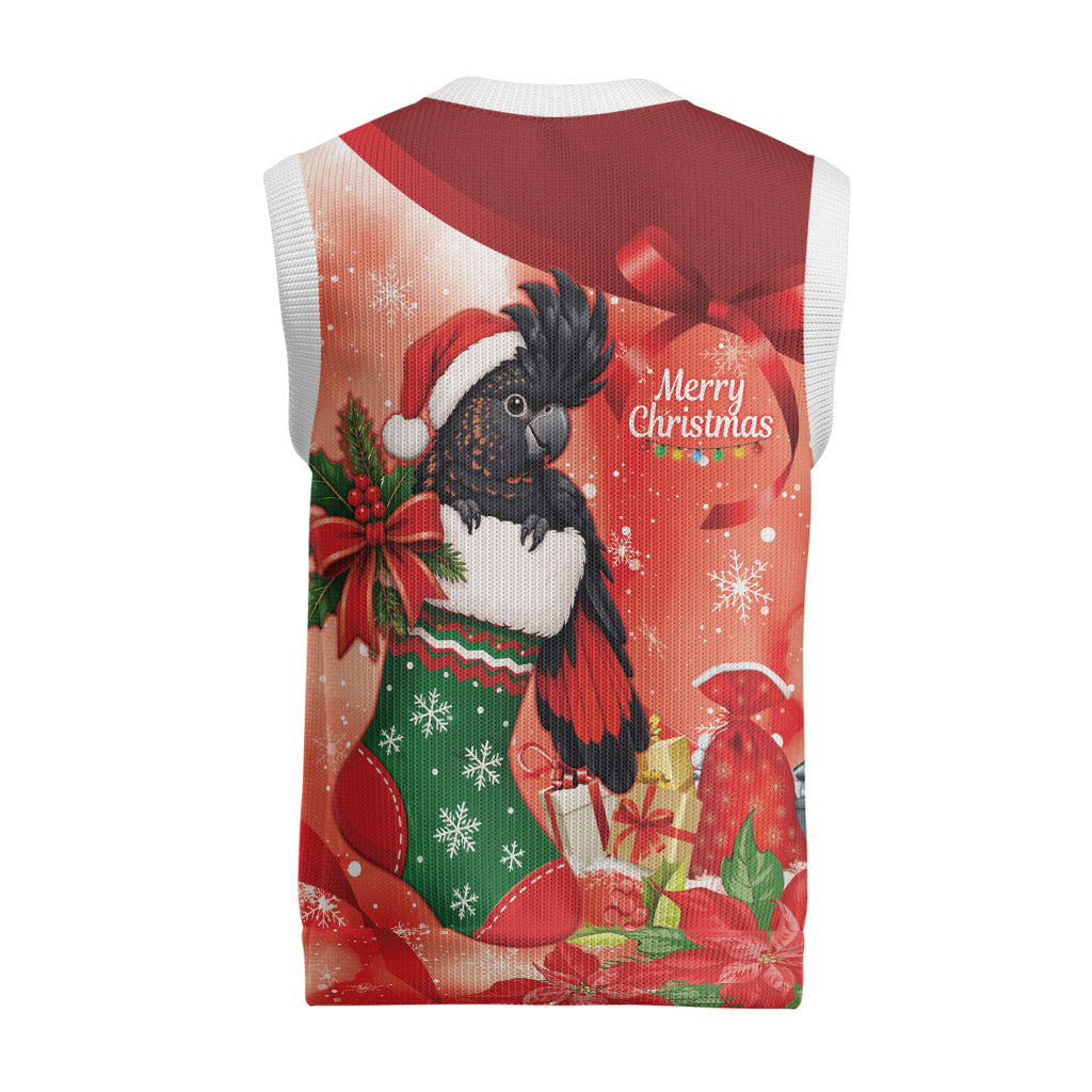 Black Cockatoo Christmas Australia Christmas Knitted V-Neck Vest Aussie Xmas Sock Coquette Bow