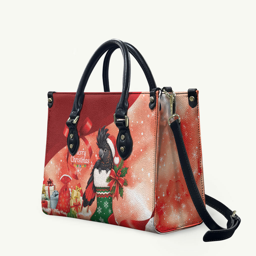 Black Cockatoo Christmas Australia Leather Bag Aussie Xmas Sock Coquette Bow