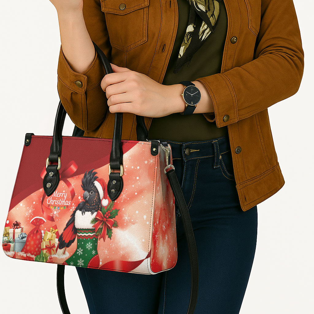 Black Cockatoo Christmas Australia Leather Bag Aussie Xmas Sock Coquette Bow