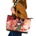Black Cockatoo Christmas Australia Leather Tote Bag Aussie Xmas Sock Coquette Bow