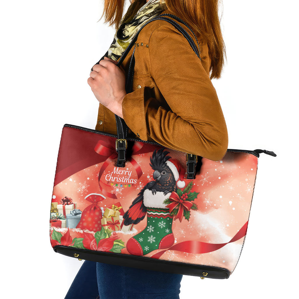 Black Cockatoo Christmas Australia Leather Tote Bag Aussie Xmas Sock Coquette Bow
