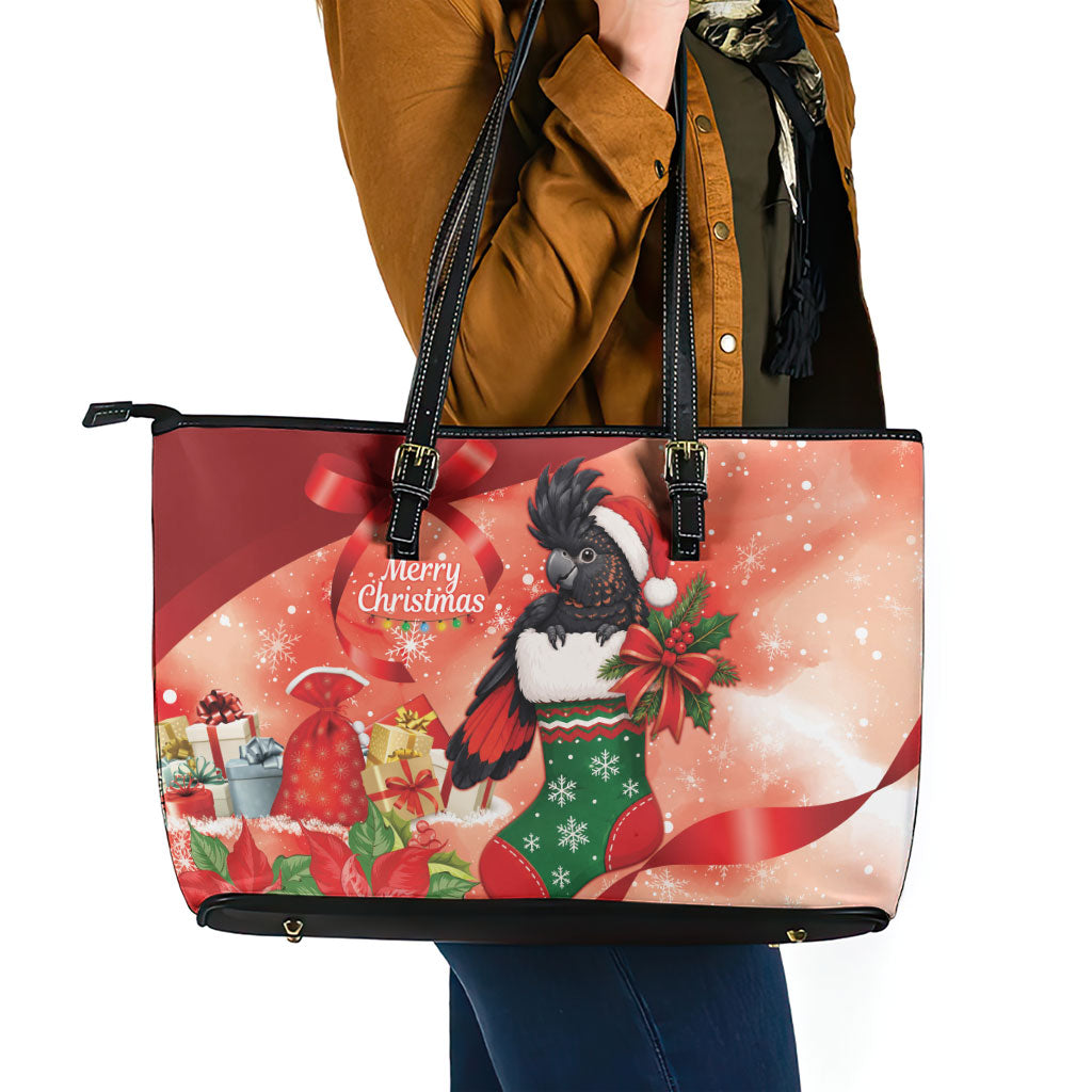 Black Cockatoo Christmas Australia Leather Tote Bag Aussie Xmas Sock Coquette Bow