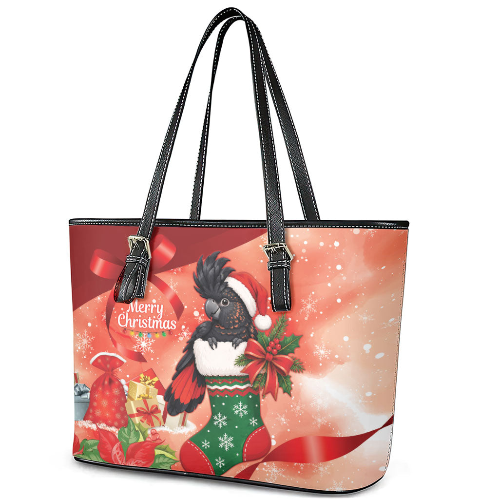 Black Cockatoo Christmas Australia Leather Tote Bag Aussie Xmas Sock Coquette Bow