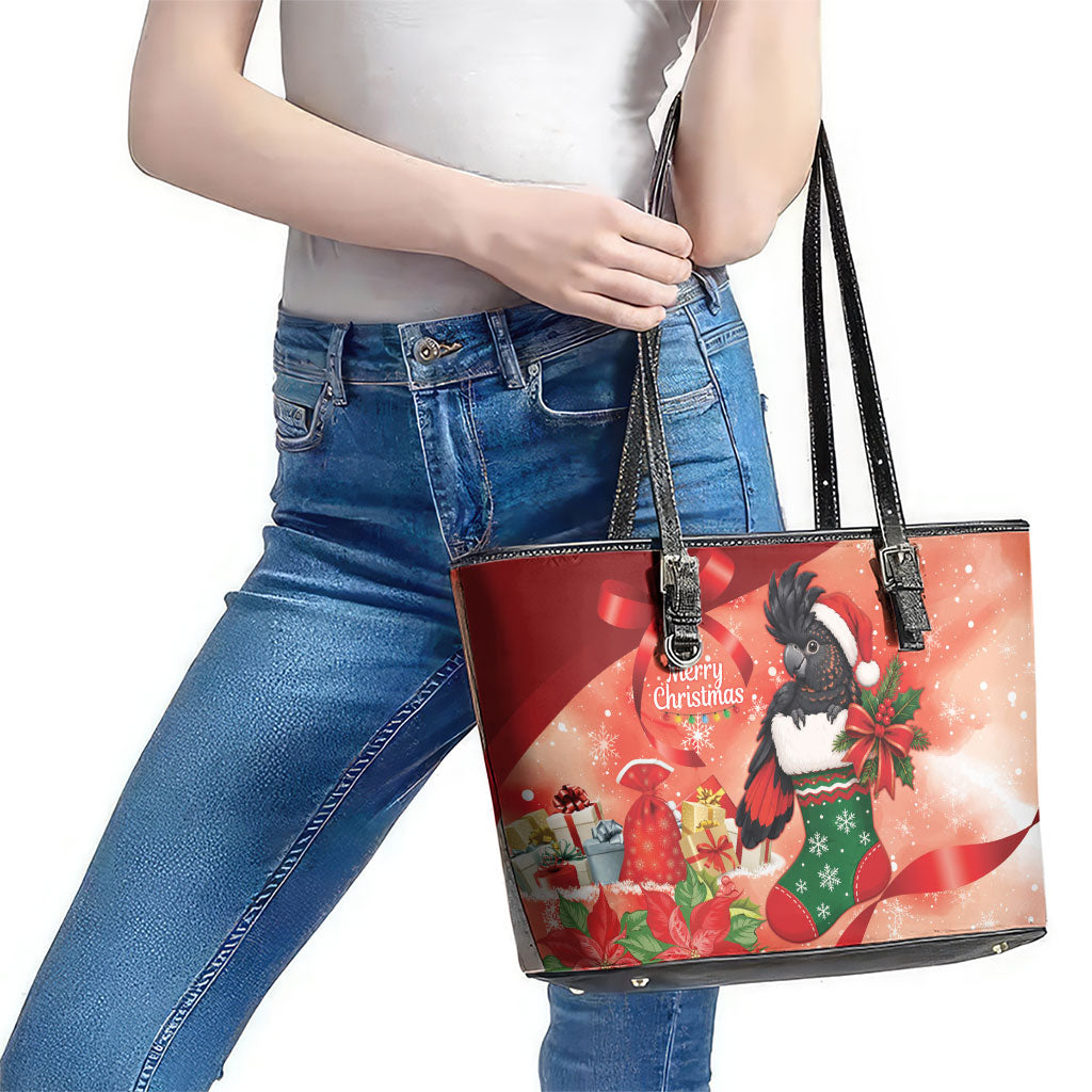 Black Cockatoo Christmas Australia Leather Tote Bag Aussie Xmas Sock Coquette Bow