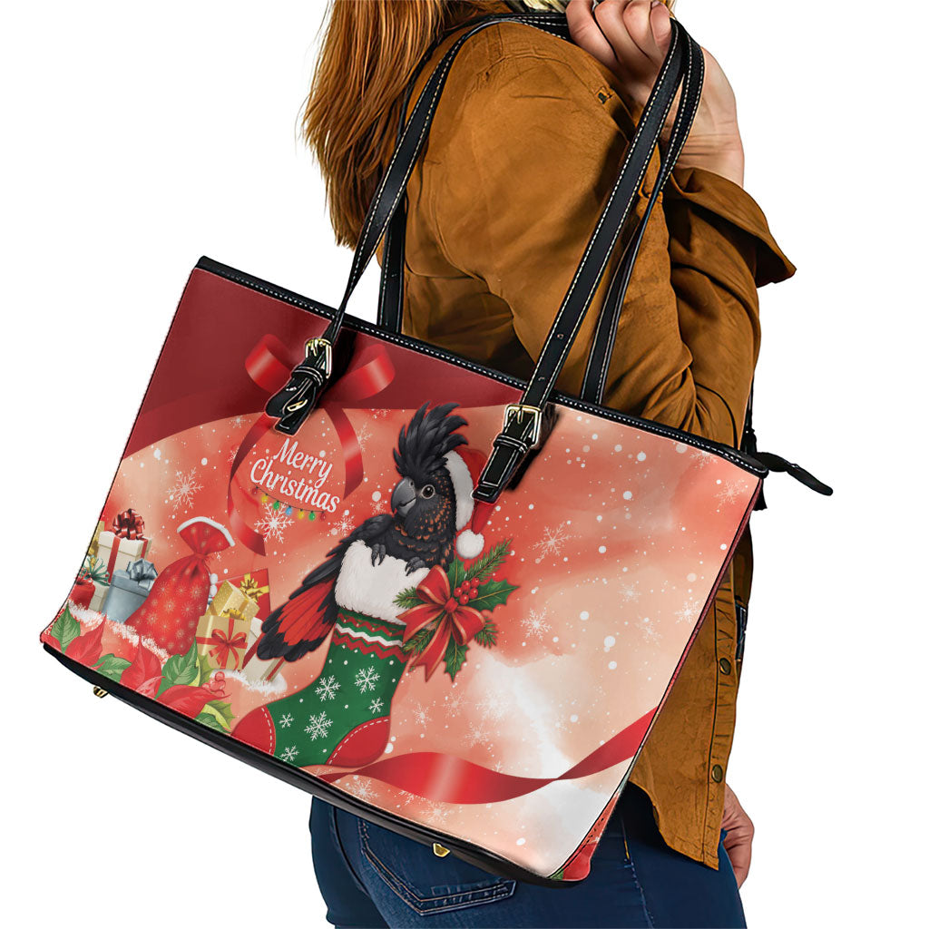 Black Cockatoo Christmas Australia Leather Tote Bag Aussie Xmas Sock Coquette Bow