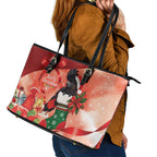 Black Cockatoo Christmas Australia Leather Tote Bag Aussie Xmas Sock Coquette Bow