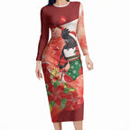Black Cockatoo Christmas Australia Long Sleeve Bodycon Dress Aussie Xmas Sock Coquette Bow