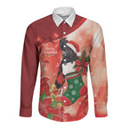 Black Cockatoo Christmas Australia Long Sleeve Button Shirt Aussie Xmas Sock Coquette Bow