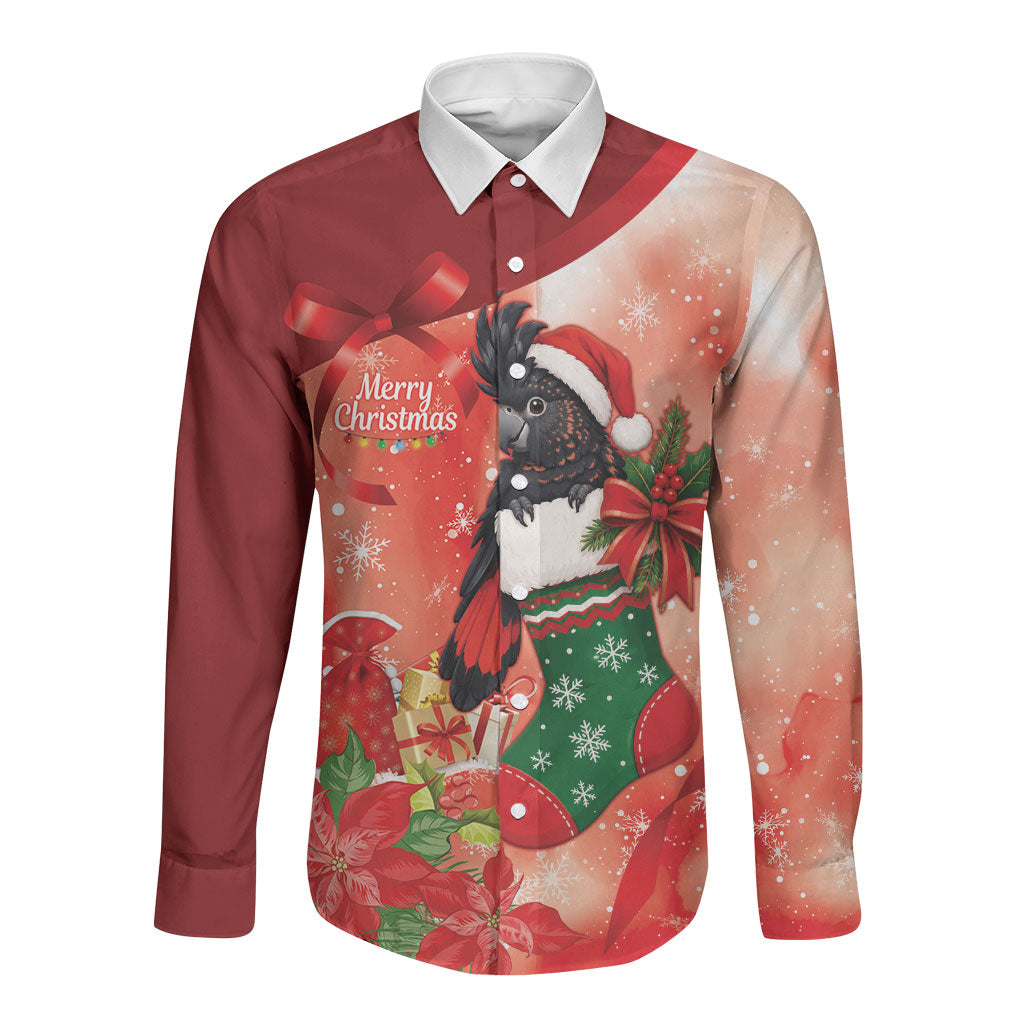 Black Cockatoo Christmas Australia Long Sleeve Button Shirt Aussie Xmas Sock Coquette Bow
