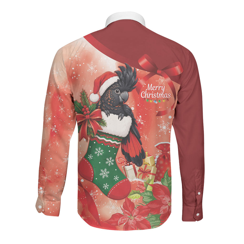 Black Cockatoo Christmas Australia Long Sleeve Button Shirt Aussie Xmas Sock Coquette Bow