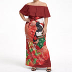Black Cockatoo Christmas Australia Off Shoulder Maxi Dress Aussie Xmas Sock Coquette Bow