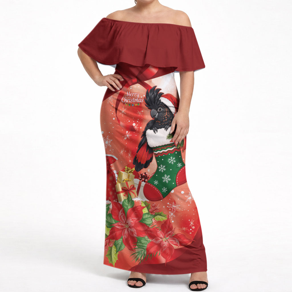 Black Cockatoo Christmas Australia Off Shoulder Maxi Dress Aussie Xmas Sock Coquette Bow