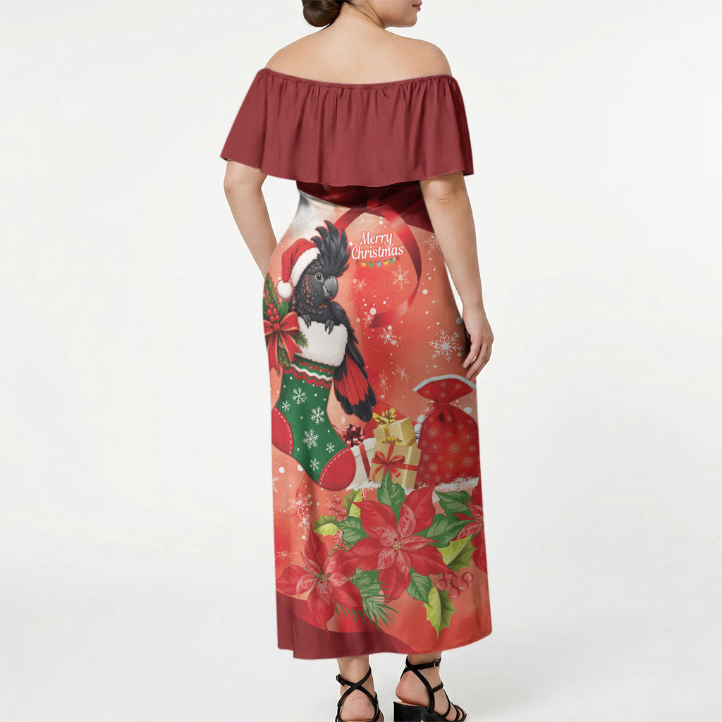 Black Cockatoo Christmas Australia Off Shoulder Maxi Dress Aussie Xmas Sock Coquette Bow