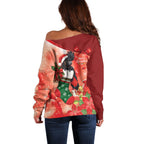 Black Cockatoo Christmas Australia Off Shoulder Sweater Aussie Xmas Sock Coquette Bow